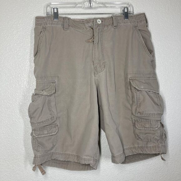 Abercrombie & Fitch Vintage Fatigues Cargo Shorts Mens 34 Beige Cotton Relaxed - Picture 3 of 16